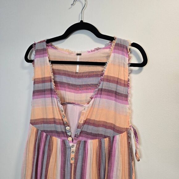 Free People Nora Jumpsuit Women's Medium Multicolor Striped Button V-Neck Sleeve - Picture 3 of 8